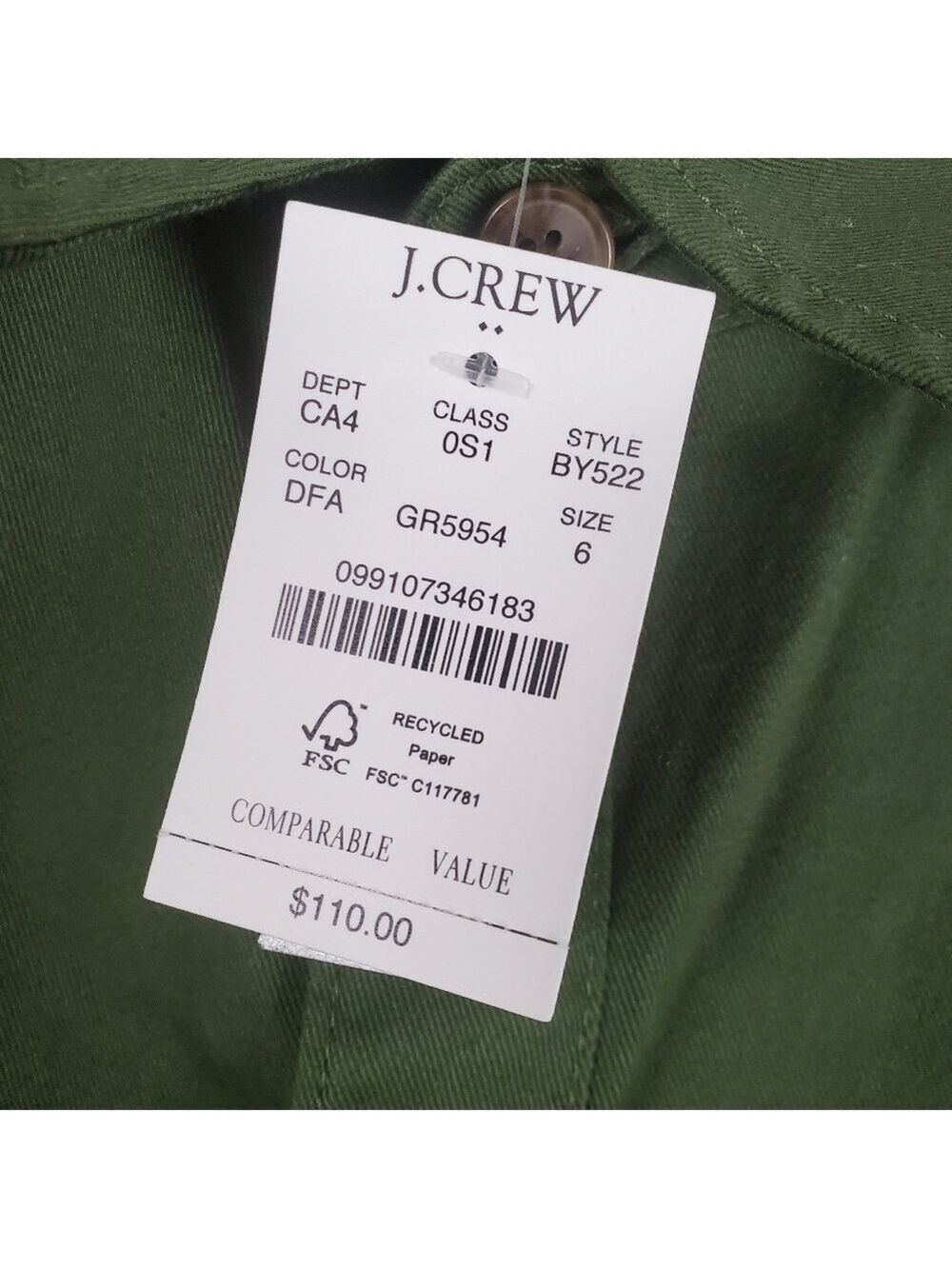 J Crew Full Button Dress Olive Green Tie Waist Cotton Size 6 - Picture 4 of 10